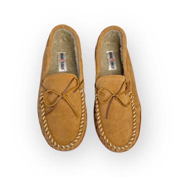 new Minnetonka ✦ Hardsole Suede Fur Lined Mocassin Slip On Loafer ✦ Brown 12 - Picture 7 of 16